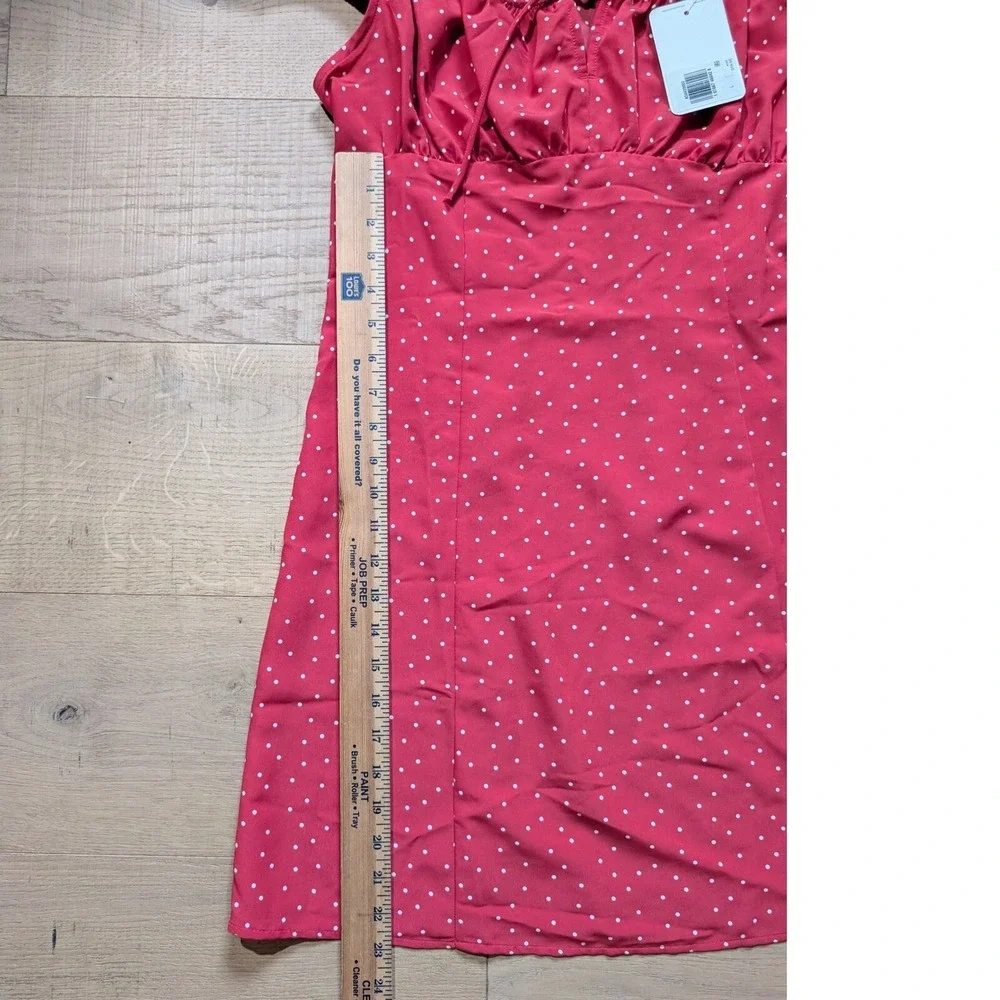 Levi's Polka Dot Mini SunDress Puff Sleeve Tie Front‎ Red country western Size L - Picture 4 of 6